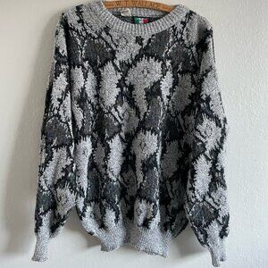 Vintage Made in Italy Colore Abstract Knit Sweater Gray Black Wool Blend Pullove